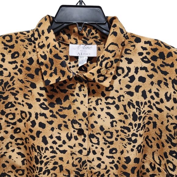 Vintage Algo Blouse Women's Size 16 Leopard Print Short Sleeve Button Down - Picture 9 of 10